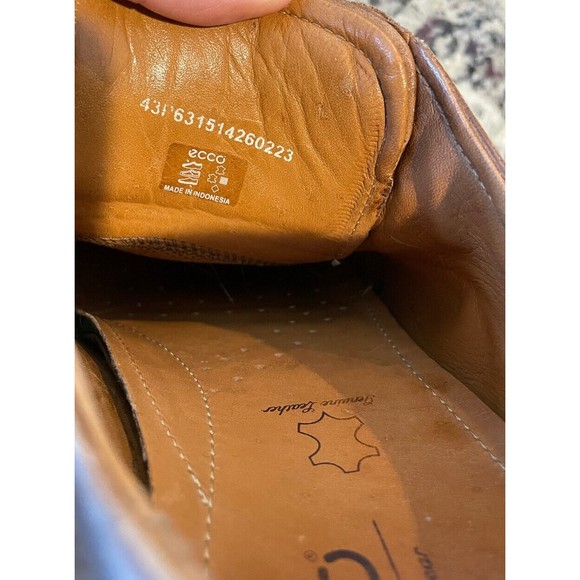 Ecco Cario Men’s Brown Leather Apron Toe Dress Shoes Size 43 (US 10) Extra Width - Picture 6 of 10